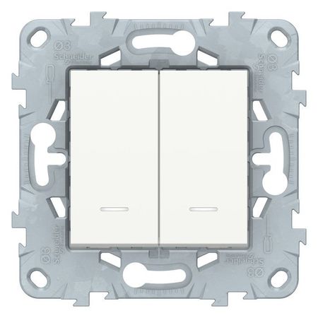 Выключатель 2-клавишный Schneider Electric UNICA NEW, с подсветкой, скрытый монтаж, белый