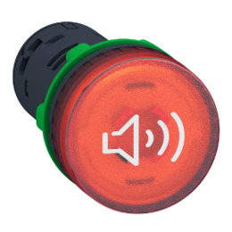 Зуммер с подсветкой, пластик, красный, Ø22, непрерывный или прерывистый сигнал, 24 V AC/DC